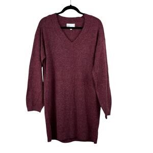 Nordstrom V-Neck Bubble Long Sleeve Burgundy Oversized Sweater Dress Medium NWOT